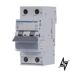 Автоматичний вимикач 1P+N 4A C 6kA 2 мод. Hager MCN504 фото