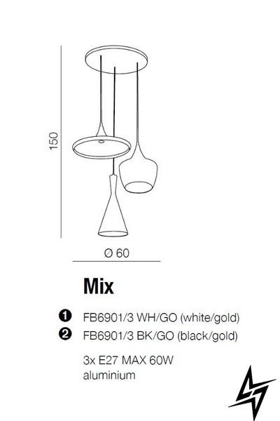 Люстра подвесная многоламповая Azzardo Mix White Gold Pendant AZ1339 15915 фото в живую, фото в дизайне интерьера