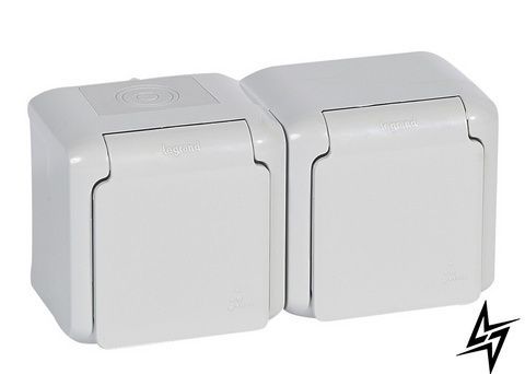 Розетка IP44 накладна 2X2К+З Forix сіра 782394 Legrand фото