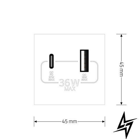 Механізм розетка USB-A та USB-C з Power Delivery 36W Livolo білий (VL-FCUA18W.UC18W-2WP) фото