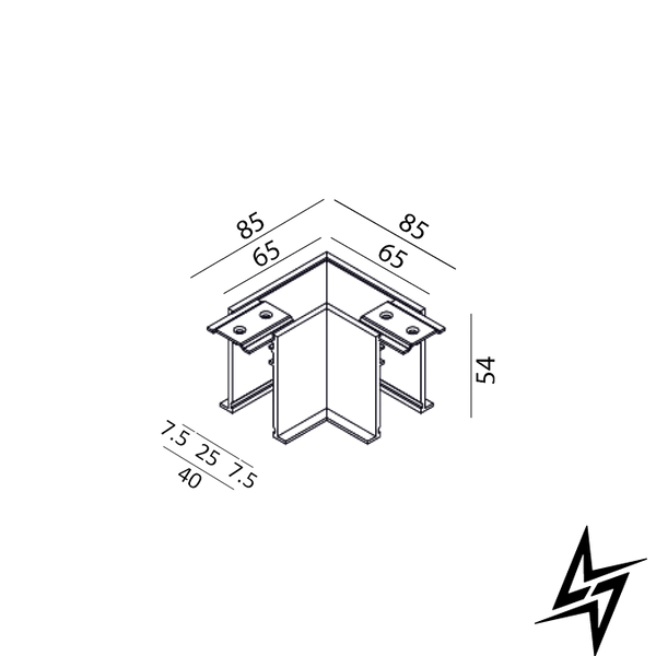 LTX 06.T90HR.BK З'єднувач вбудований з рамкою L-подібний IN_LINE CORNER T HR, L85mm, W85mm, H54mm, IP20, чорний фото