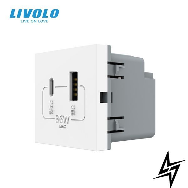 Механізм розетка USB-A та USB-C з Power Delivery 36W Livolo білий (VL-FCUA18W.UC18W-2WP) VL-FCUA18W.UC18W-2WP фото