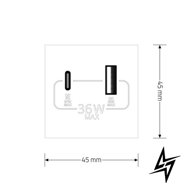 Механизм розетка USB-A и USB-C 36W Livolo белый (VL-FCUA18W.UC18W-2WP) фото
