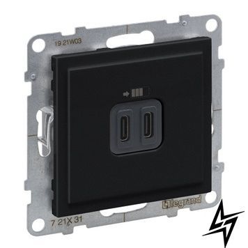 Розетка для зарядки USB С+C 15Вт/5V для серии SUNO черный Legrand 721431 фото