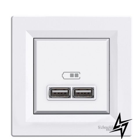 Розетка USB Schneider Electric EPH2700221 Asfora, біла, глянцева, IP20 EPH2700221 фото