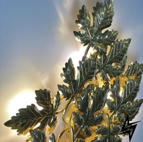 Світильник у флористичних мотивах з фактурного листя LE26397 5xG9 45x60x8см Золото WB 5034-600-4P фото наживо, фото в дизайні інтер'єру