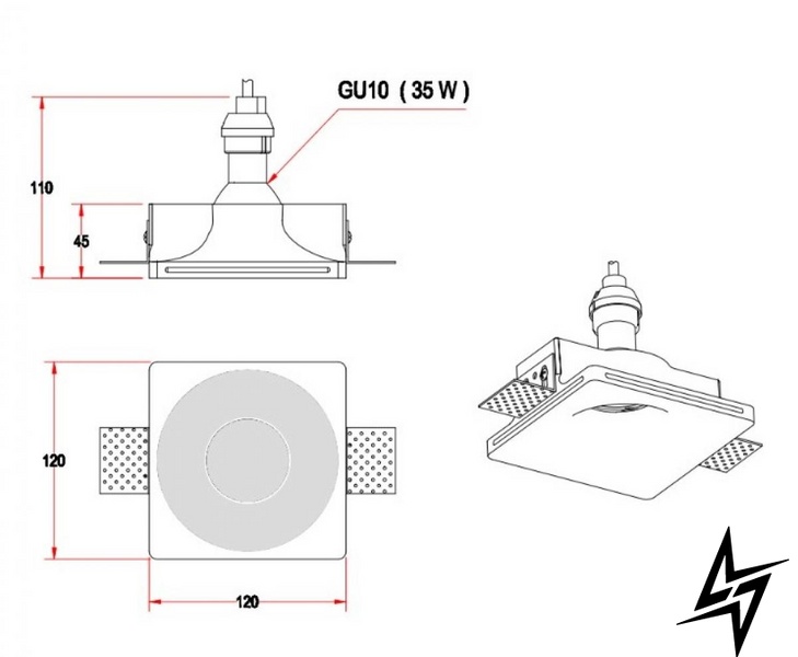 Светильник точечный врезной гипсовый KLOODI KD-GIPS SQ120 H45  фото в живую, фото в дизайне интерьера