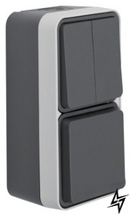 Вертикальная комбинация розетки с двухклавишным выключателем W.1 47903515 с заземлением (серый) Berker фото