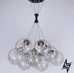 Підвісний світильник Transparent Bubbles на 9 плафонів з металевою ниткою LE41216 9xG9 Чорний/Прозорий 371/9 фото наживо, фото в дизайні інтер'єру