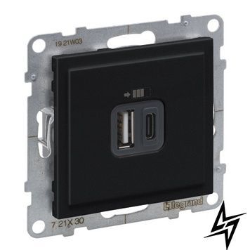 Розетка для заряджання USB А+C 12Вт+15Вт/5V для серії SUNO чорний Legrand 721430 фото