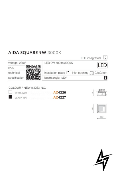 Точечный врезной светильник Azzardo Aida Square AZ4227 ЛЕД 50240 фото в живую, фото в дизайне интерьера