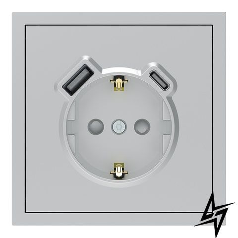Розетка с заземлением, USB-A и USB-C Ardero Soft ER123USB-S 16 А серебристая 80802 80802 фото