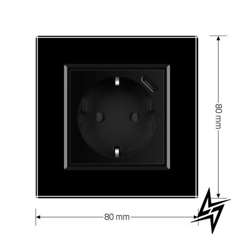 Електрична розетка з USB Type-C 18Вт для зарядки, з заземленням, LIVOLO, чорна, скляна рамка, 250В 16А (VL-C7CTF16A.UC18W-2BP) VL-C7CTF16A.UC18W-2BP фото