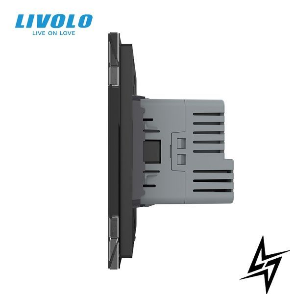Електрична розетка з USB Type-C 18Вт для зарядки, з заземленням, LIVOLO, чорна, скляна рамка, 250В 16А (VL-C7CTF16A.UC18W-2BP) VL-C7CTF16A.UC18W-2BP фото