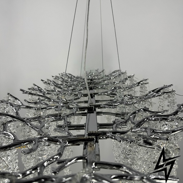Удлиненная изящная серебряная люстра с хрустальными подвесами LE41166 16xG9 100см Хром/Прозрачный 33001-L1500 CR фото в живую, фото в дизайне интерьера
