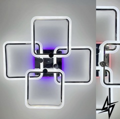 Стельова світлодіона люстра на 4 ріжки квадратної форми LE26381 LED 110W 3000-6000K 73x12x73см Хром A 2503/4L CR фото наживо, фото в дизайні інтер'єру