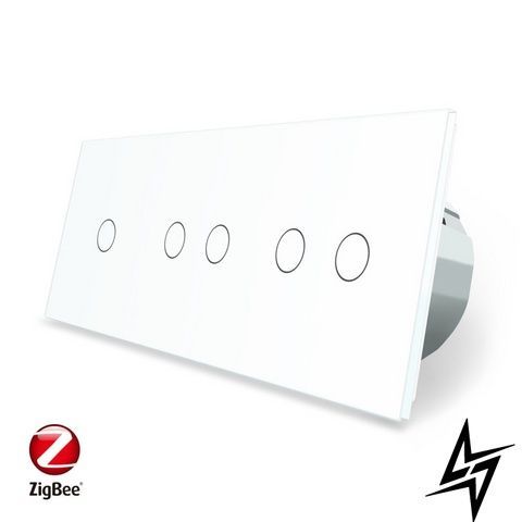 Умный сенсорный ZigBee выключатель 5 сенсоров (1-2-2) Livolo белый стекло (VL-C701Z/C702Z/C702Z-11) фото