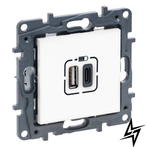 USB-розетка Legrand 863140B Niloe Step, біла, 2&times;USB USB-C USB-A, IP20 863140B фото