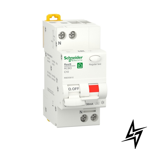Диференційний автоматичний вимикач Schneider Electric Resi9 10 А 30 мA 1P+N 6кA С тип А R9D55610 фото