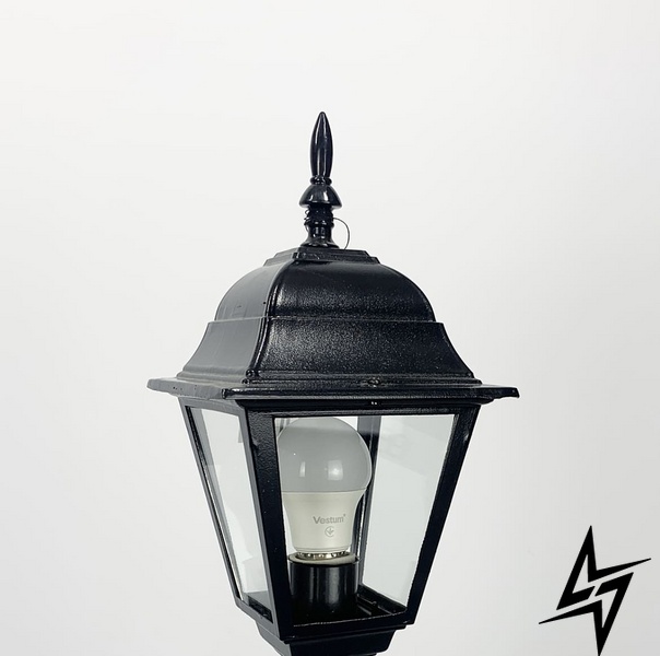 Уличный фонарь в черном корпусе с прозрачным стеклом на ножке LE27031 1xE27 15x20см Черный 9030 BK S/S фото в живую, фото в дизайне экстерьера