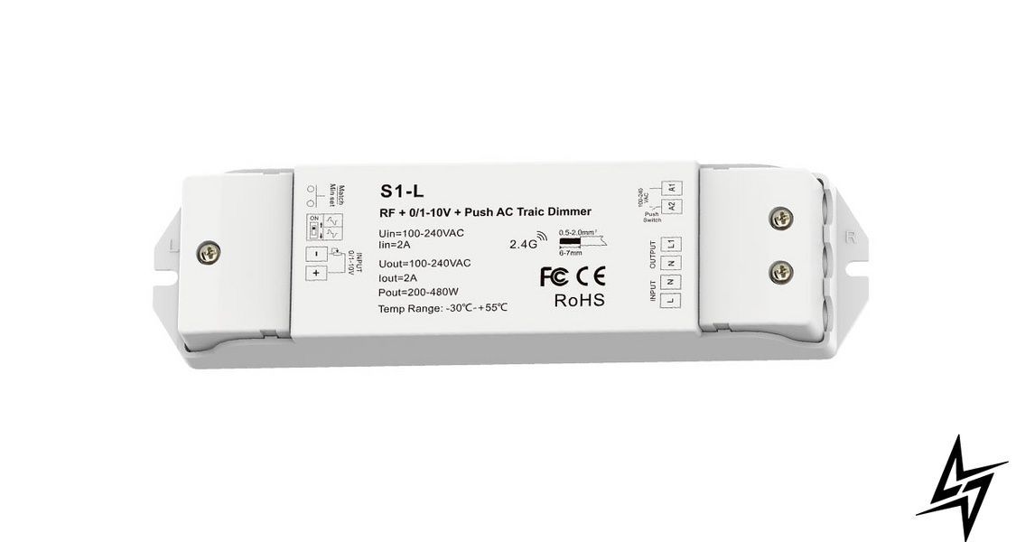 Диммер DEYA RF+Push AC Triac 100-240VAC, 1CH*2A S1-L S1-L фото