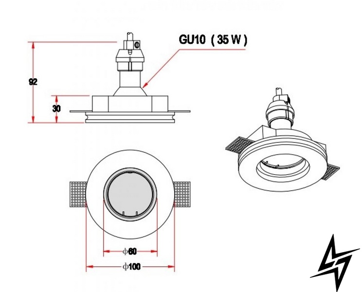 Светильник точечный врезной гипсовый KLOODI KD-GIPS RD100 H27  фото в живую, фото в дизайне интерьера