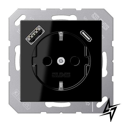 USB-розетка JUNG A1520-15CASW A Flow USB SCHUKO, черная глянцевая A1520-15CASW фото