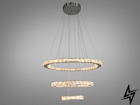 Дизайнерська кришталева LED люстра кільця на тросах 66 Вт хром Zimida 26-20093 фото