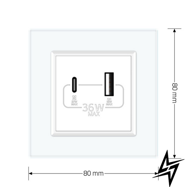 Розетка USB-A и USB-C 36W Livolo белый стекло (VL-C7FCUA18W.UC18W-2WP) фото