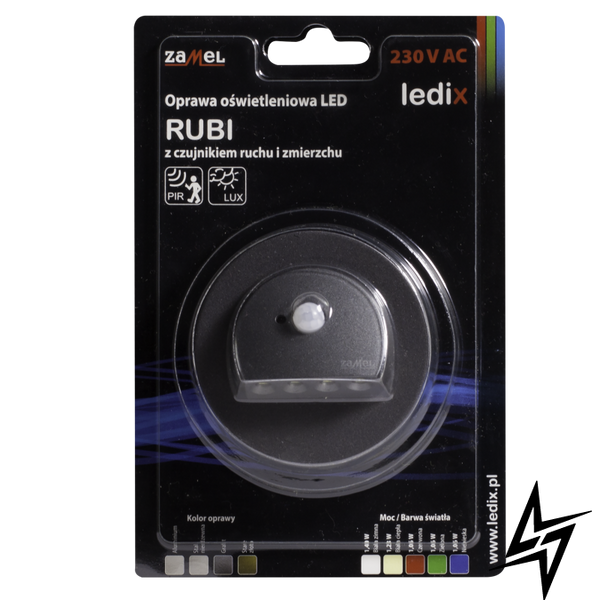Настенный светильник Ledix Rubi с рамкой 09-222-31 врезной Графит 5900K с датчиком ЛЕД LED10922231 фото в живую, фото в дизайне интерьера