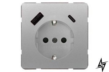 Розетка 2P+E 16A з USB тип A+C Siemens Delta Style платина металік (сірий) 18524-USBCPM00 фото
