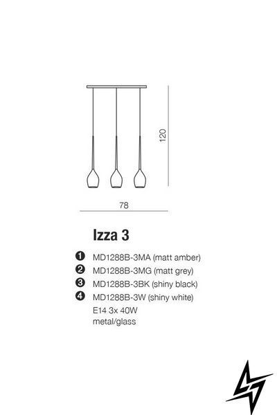Люстра Azzardo Izza AZ2322 на 3 лампи E14, чорна, 78 &times; 120 см фото