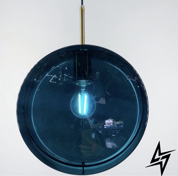 Підвісний світильник з плафоном смарагдового кольору LE25351 10x55x10см Латунь/Синій SE 03 V фото наживо, фото в дизайні інтер'єру