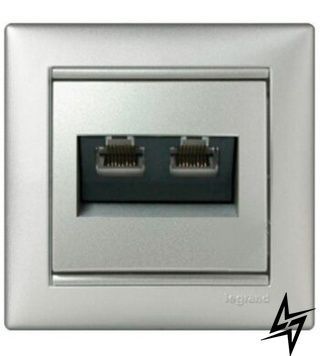 Механизм розетки компьютерной 2xRJ-45 UTP Cat.5e Valena без захватов алюминий 770239 Legrand фото