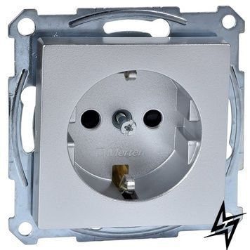 Розетка із з/к та шторками 16А/250V автомат. затиск SM алюміній Merten MEG2300-0460 фото