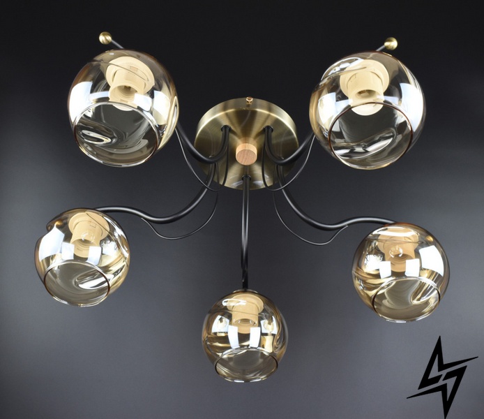 Стельова люстра на 5 лампочок L23-37159 Чорний 7075/5 фото наживо, фото в дизайні інтер'єру
