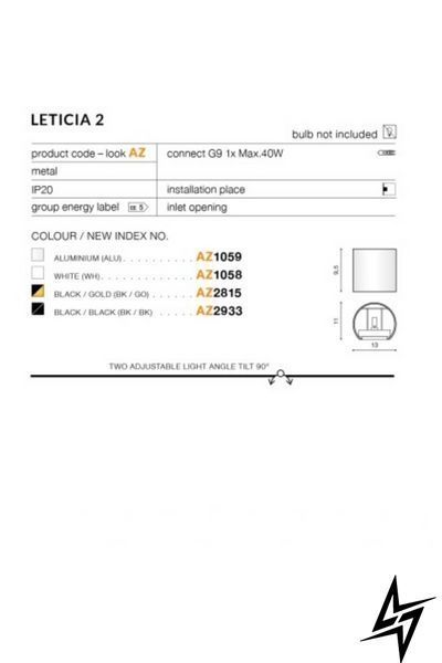 Настінний світильник Azzardo Leticia AZ2933 чорний G9 9,5&times;13&times;11 см AZ2933 фото