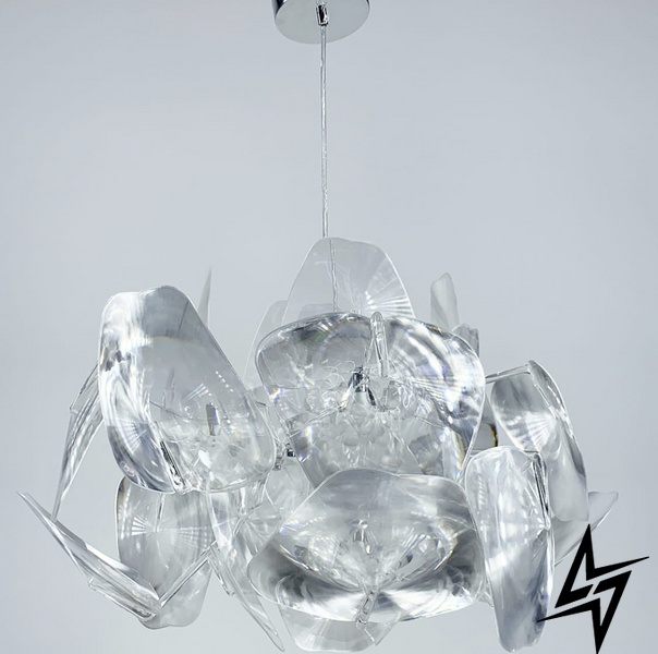 Декоративный светильник с полупрозрачными пластинами LE26553 1xE27 56x56см Хром/Прозрачный DE 8C фото в живую, фото в дизайне интерьера