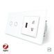 Умный сенсорный проходной/перекрестный выключатель 2 сенсора 1 розетка 1 USB Livolo белый стекло (VL-C702SZ/C7USBC1A-11) фото