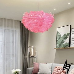 Светильник с натуральными перьями розового цвета LE26254 1xE27 40x25x40см Розовый AS 136 PK фото в живую, фото в дизайне интерьера