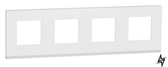 Горизонтальная четырехпостовая рамка Unica New Pure NU600889 матовое стекло/белый Schneider Electric фото