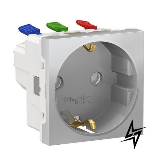 Розетка із заземленням та шторками Schneider Electric NU305730 Unica New, алюміній, матова, 16 А, IP20 фото
