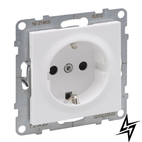 Розетка с заземлением и шторками Legrand 721120 Suno, белая, глянцевая, 16 А, 220 В 721120 фото