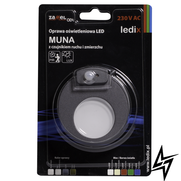 Настенный светильник Ledix Muna 02-222-32 врезной Графит 3100K с датчиком ЛЕД LED10222232 фото в живую, фото в дизайне интерьера