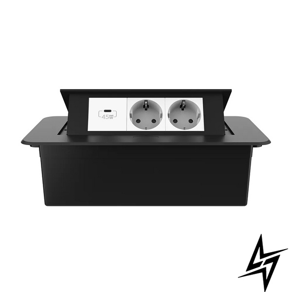 Розетка мебельная двойная с USB-C Livolo белый в черном (VL-SHS013-TC-UC45W-6WP-B) фото