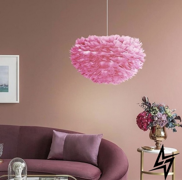 Світильник з натуральним пір'ям рожевого кольору LE26254 1xE27 40x25x40см Рожевий AS 136 PK фото наживо, фото в дизайні інтер'єру