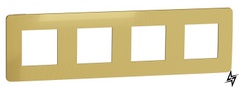 Четирехпостовая рамка Unica New Studio Metal NU280859 золото / антрацит Schneider Electric фото