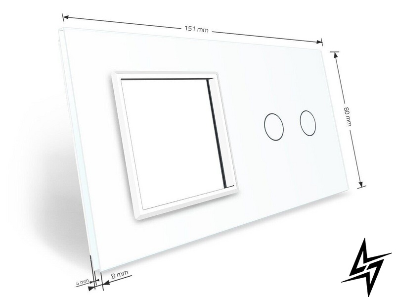 Сенсорная панель комбинированная для выключателя 2 сенсора 1 розетка (2-0) Livolo белый стекло (VL-P702/E-4W) фото