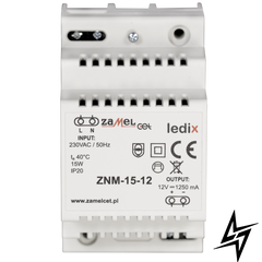 LED блок питания для работы с 12V DC 15W модульный монтаж IP 20 ZNM-15-12 LDX10000020, ZNM-15-12 photo