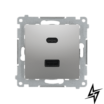 Зарядний пристрій SIMON54 2xUSB тип C+A швидка зарядка 5/9/41V, 3.1 A, 5V DC, 230V, срібло мат DEC2CA.01/43 фото